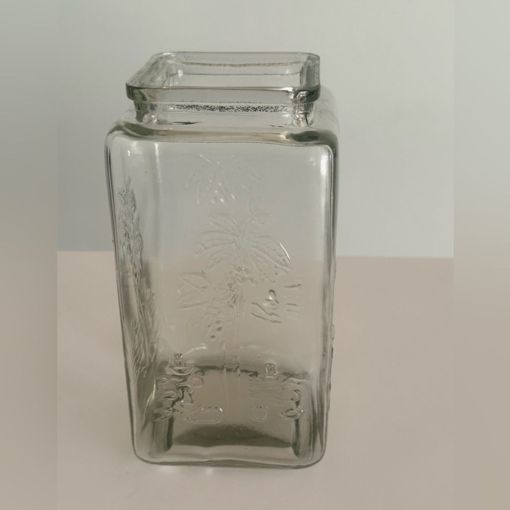 Clear Glass Decorative Embossed Palm Tree Jar